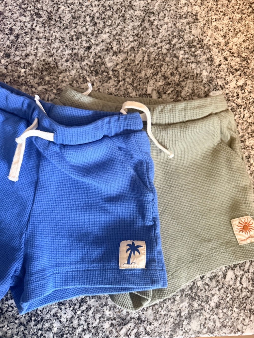 H&M Blue & Olive Waffle Knit Drawstring Shorts